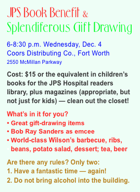 JPS Book Benefit &  Splendiferous Gift Drawing 6-8:30 p.m. Wedn